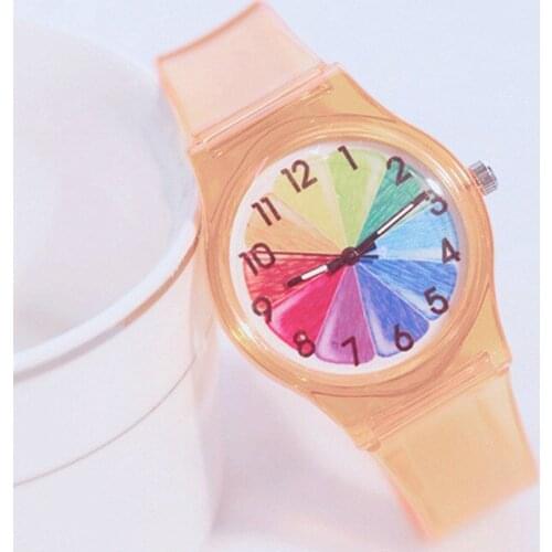 Childrens Quartz Watches Fashion Color Dial Silicone Transparent Strap Students Wrist watch Girls Boy Clock Relogio Feminino