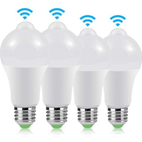 E27 LED Bulbs PIR Motion Sensor Lamps 12W 15W 18W 20W AC85-265V Dusk to Dawn Night Light Entrance Corridor Surface Mounted Bulbs