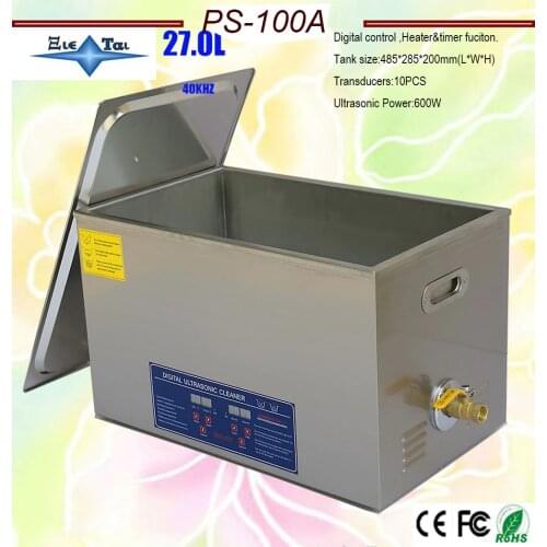 Hot sale AC110V/220V 40KHz 600W PS-100A digital timer&heater Ultrasonic Cleaner 27L the king of the moto parts