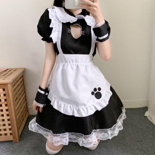 Kawaii Maid Anime Cosplay 2021 New Womens Mini Sexy Japanese Style Dress Casual Summer Elegant Print Lattice Sweet Clothing