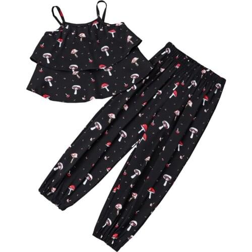 Summer Girl Set Ruffles Floral print Sleeveless Vest + Pants Sets for Kids Girls Clothing