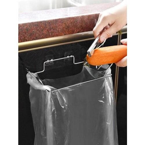 Metal Cupboard Door Back Hanging Trash Rack Storage Kitchen Garbage Rubbish Bag Can Holder Hanging Kitchen Cabinet Trash Rack