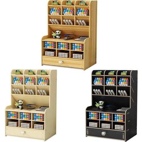 Multi-function Marker Pen Pencils Storage Holder Sundries Organizer Office School Wooden Stand Stationery Container Case