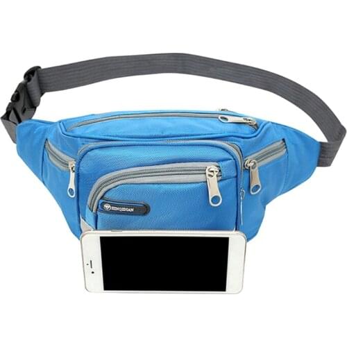 Women Men Fashion Multi-functional Sports Fanny Pack 6 Zipper Pockets Waist Bag