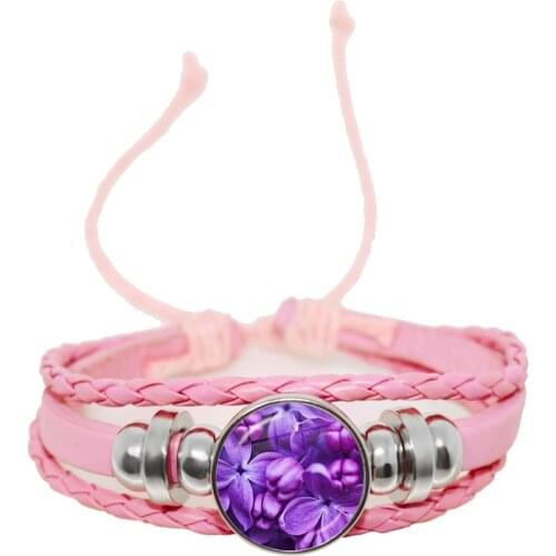 Fashion Purple Lavender Bracelet Glass Dome Bracelets for Girls Friendship Bracelet Jewelry Multi-layer Charm Bangle Party Gift