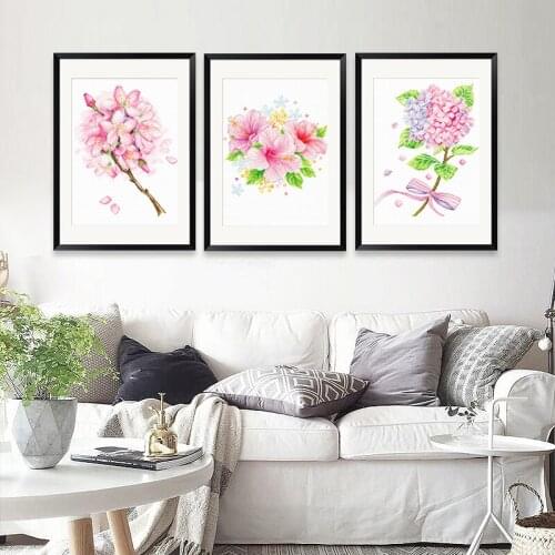 Customized printed cross stitch kit Pink cherry blossoms in spring Daughters room decoration painting to send embroidery tools