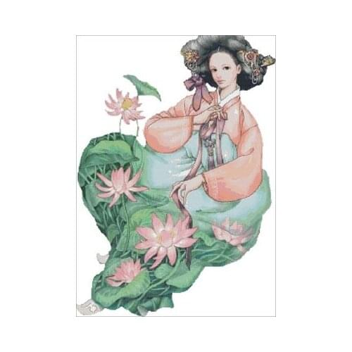 Lotus Girl (14CT) ( Counted Cross Stitch 11CT 14CT 18CT Cross Stitch Kits Embroidery Needlework Sets