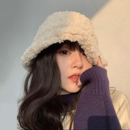 New Winter Fur Bucket Hats For Women Outdoor Warm Hat Soft Fleece Wool Fisherman Cap Korean Fashion Chic Lady Panama Caps