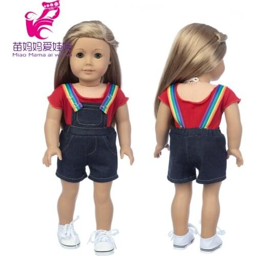 18Inch Girl Doll Clothes Jeans Overalls Pants Red Shirt Baby Reborn Doll Outfit Girl Gifts