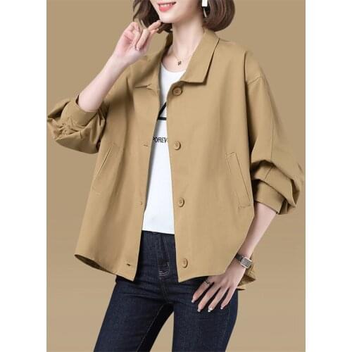 Solid Womens Spring And Autumn Jackets 2021 New Loose Casual Thin All-Match Long Sleeve Shirt Korean Short Cotton Coat zh1400