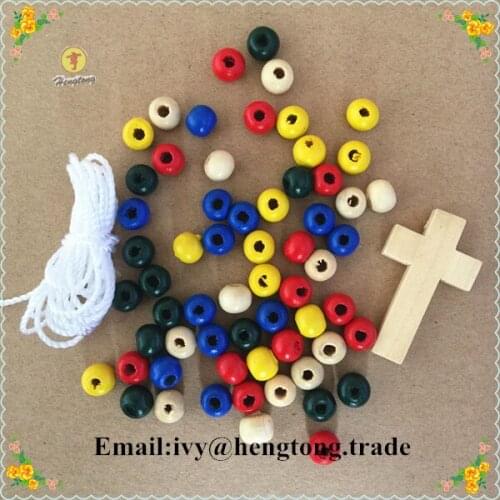 Wholesale freeship DIY religious catholic rosary necklace,multi colors wood beads with cross and cord,rosary parts & accessories