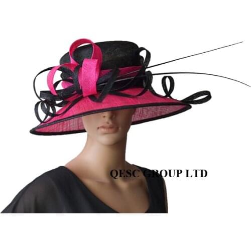 Wholesale Attractive multiple panama NEW 6 colours Fuchsi/black Sinamay womens hat for kentucky derby,wedding and church