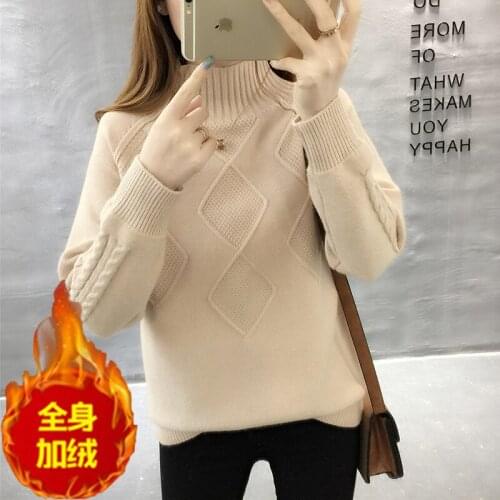 Autumn and winter sweater womens Pullover Korean version loose 2020 Plush thickening womens half high collar versatile
