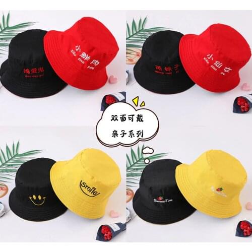 Summer kid girl cute embroidery bucket hat Adult casual cotton reversible fisherman hats caps Panama gorros