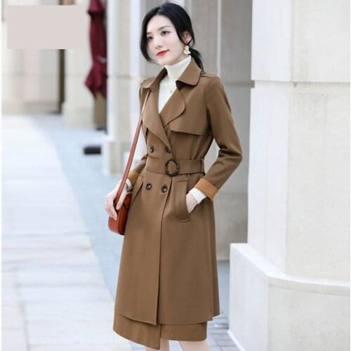 Casual long Trench Coat Women 2021 plus size 3XL spring Double Breasted Elegant Slim Windbreaker With belt Female Outwear Autumn
