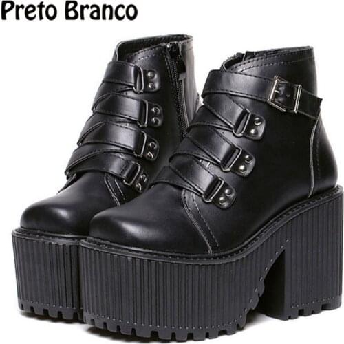 PRETO BRANCO 2021 Single-explosive Sawtooth Thick-soled Platform Waterproof High-heeled Motorcycle Boots Womens Boots JXQ