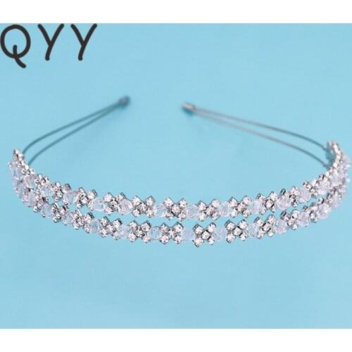 QYY Rhinestone Flower Headband for Women Hair Accessories Silver Color Headpiece Girls Ornaments Luxury Trendy Hairbands Gifts