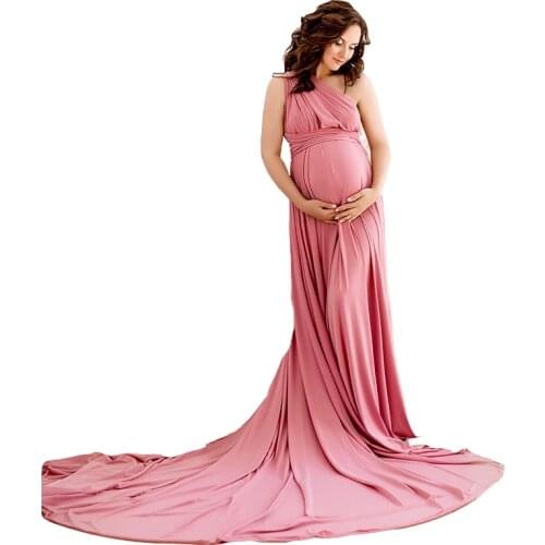 Pink One Shoulder Maternity Dresses Pregnant Women Gown for Photoshoot Boudoir Lingerie Bathrobe Nightwear Baby Shower