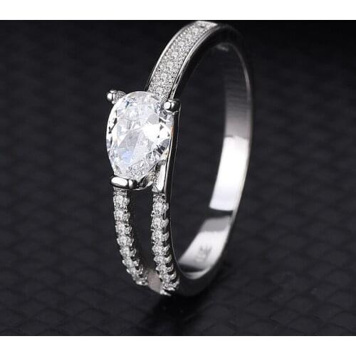 S925 Sterling Silver Three Claw Pear-Shaped Zirconia Drops Radiant Fashion Classic Hollow Double Row Ring Women