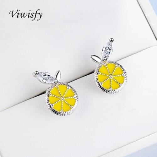 Viwisfy Crystal Lemon Real 925 Sterling Silver Stud Earrings For Girl VW21067