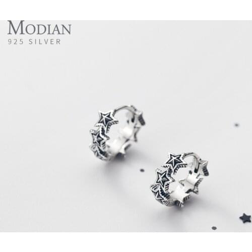Modian Hight Quality Retro 925 Sterling Silver Stackable Star Hoop Earring for Unisex Exquisite Earrings for Women Fine Jewelry