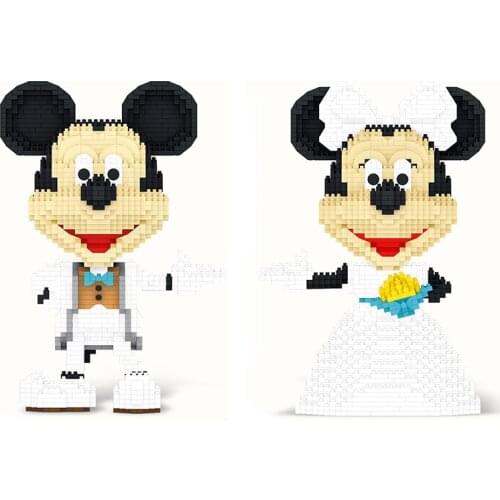 Disney series sweet wedding Minnie Mickey cartoon character model small building blocks puzzle assembled childrens toy gift