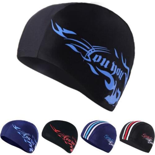 Men Swimming Caps Elastic Waterproof PU Fabric Protect Ears Long Hair Sports Swim Pool Hat Free Size for Men & Women Adults