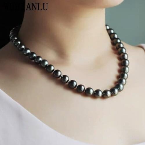 WUBIANLU New Hot Sale 6-14mm Natural Black Shell Pearl Necklace Women Jewelry Wholesale