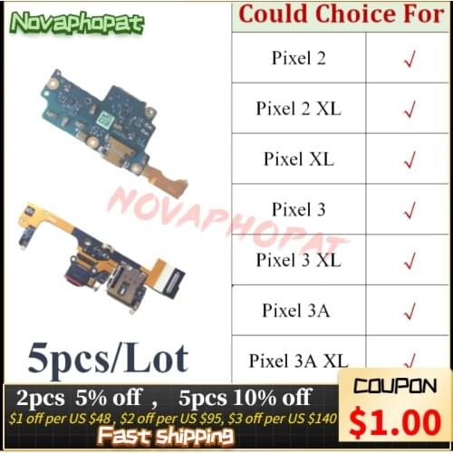 Novaphopat For HTC Google Pixel 2 2XL 3 3XL 3A XL USB Charger Port Charging Connector Flex Cable Plug Board Fast Charge 5pcs/lot