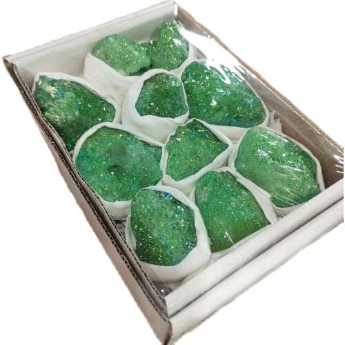 Green Titanium Rainbow Aura Lemurian Quartz cluster Crystal Specimen