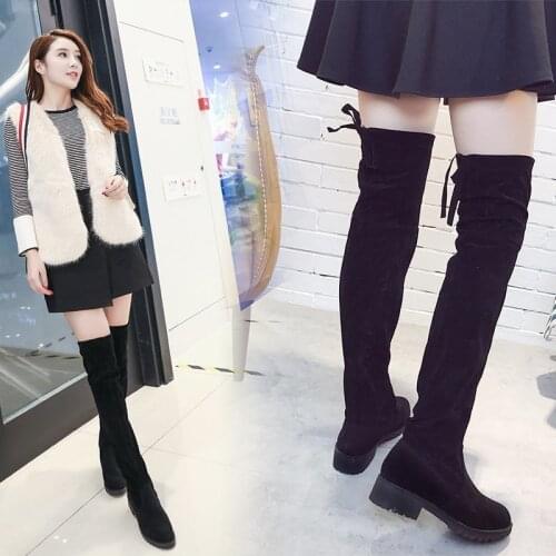 New Fashion Flock Leather Women Over The Knee Boots Lace Up Sexy High Heels Autumn Woman Shoes Winter Women Boots Size 35-41