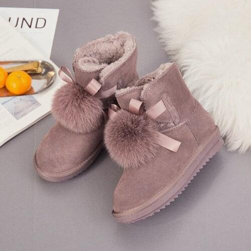 2019 Winter New Shoes Women Platform Fashion Brand Real Leather Warm Snow Boots With Bow Long Plush Female Ankle botas mujer Fur