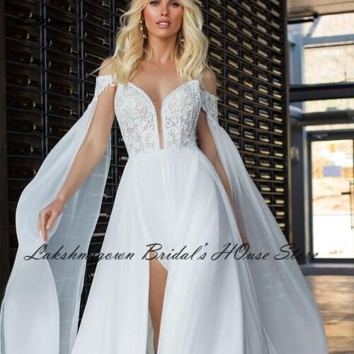 Lakshmigown Vestido Civil Boho Wedding Dress 2021 Sexy Women Robe Mariage Beach Backless Wedding Gowns with Detachable Cape