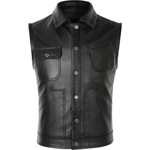 Mens Real Leather Motorcycle Biker Vest High Quality Black Genuine Leather Cowhide Sleeveless Jackets Thick Leather Waistcoat