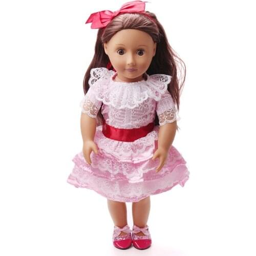 18 inch Girls doll Clothes Pale pink princess lace dress American newborn skirt Baby toys fit 43 cm baby dolls c109