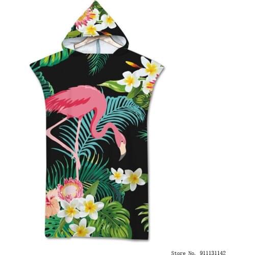 3D Flamingo Bigmouth Double-sided Print Hooded Bathrobe Super Fiber Outdoor Adult Surf Swimming Absorbent Beach Towel