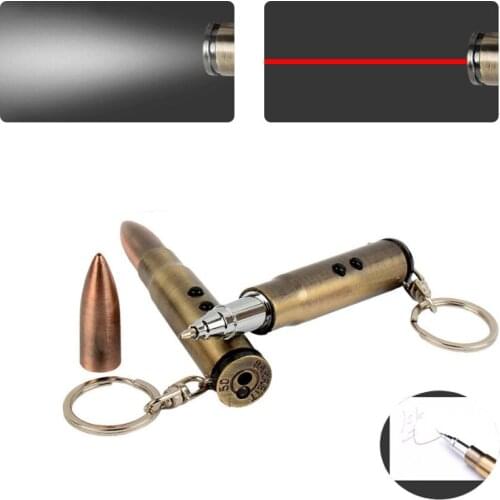 4 in 1 Outdoor EDC Multifunction Flashlight (With Battery) Bullet Shaped Pen Survival Laser+Light+Hammer+Ballpoint Wholesale