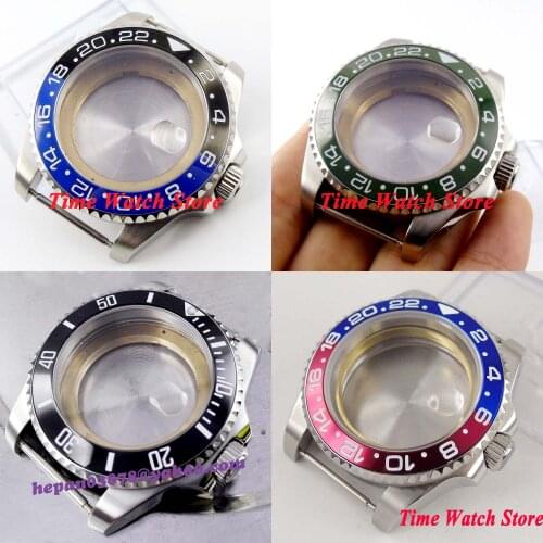 43mm Watch Case Sapphire glass black blue red ceramic aluminum bezel 316L stainless steel fit 3804 Miyota 8215 ETA 2836 movement