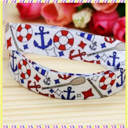 5/8'' Free shipping Fold Elastic FOE navy printed headband headwear hairband diy decoration wholesale OEM P4073