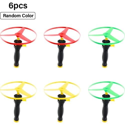 6pcs Flying Disc propeller Toys Kids Helicopter Pull String Flying Saucers Dog Pet Chaser Training Supplies