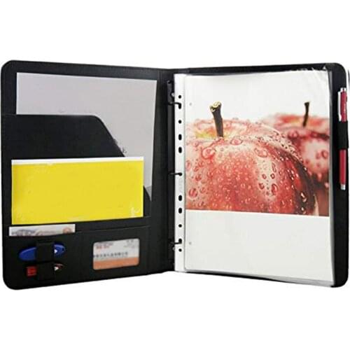 A4 Vegetarian Leather 3 Ring Portfolio Binder Business Binder Padfolio with Notebook Pad for Interview & Business