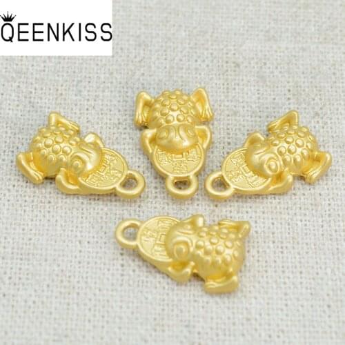 QEENKISS AC910 New Fine DIY Jewelry Making Accessories Findings Fittings Bracelet Necklace Toad Coin 18KT Gold Pendant Charm 1PC