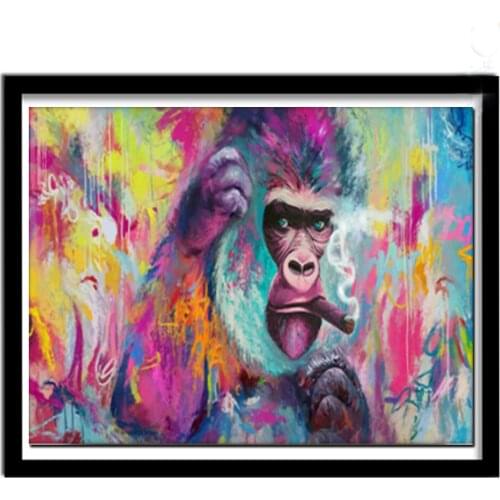 Funny Orangutan Smoking 5d Diy Diamond Painting diamond Embroidery full round Mosaic Diamond animal picture of rhinestone