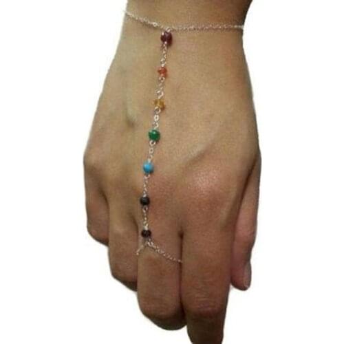 Chakra slave bracelet - Sterling Silver hand bracelet,Colorful bracelet, yoga bracelet