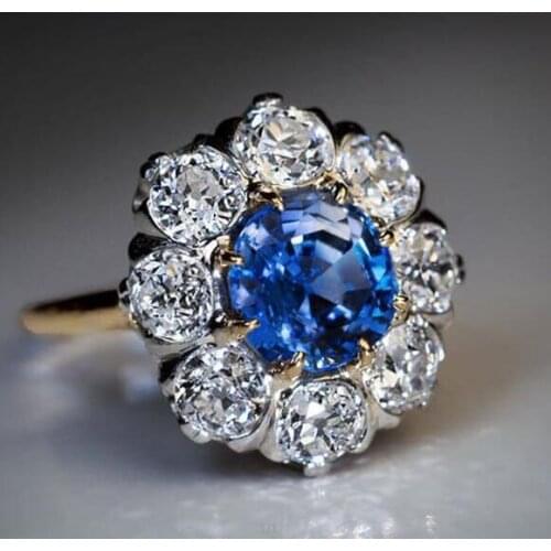 Charm and Exquisite Flower Shape Blue Zirconia Ladies Ring Party Jewelry Classic Accessories Fashion Engagement Wedding Rings