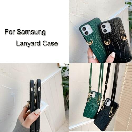 Case For Samsung Galaxy A71 A51 A20S A10S Note 10 pro 9 A2 A10E CORE A80/A90 A60 A70 Soft Leather Texture Lanyard Crossbody Case
