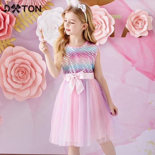 DXTON Princess Girls Dresses Sleeveless Summer Children Dress Elegant Toddler Kids Dress with Bow Girls Birthday Party Clothing