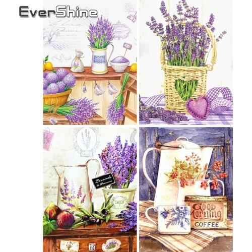 EverShine Full Square Diamond Embroidery Flower Diamond Painting 5D DIY Lavender Mosaic Cross Stitch Rhinestones Decor For Home