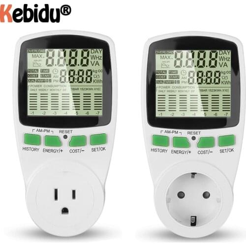 Kebidumei Portable Digital LCD Socket Energy Electricity Power Meter Wattmeter Wattage Kwh Voltage Current Meter EU US Plug