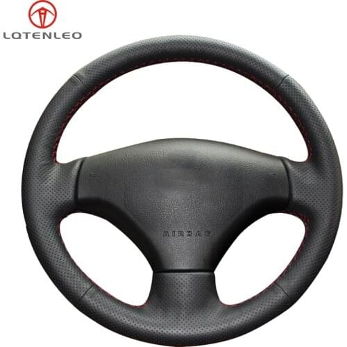 LQTENLEO Black Artificial Leather Hand-stitched Car Steering Wheel Cover For Peugeot 206 2007 2008 2009 Peugeot 207 Citroen C2